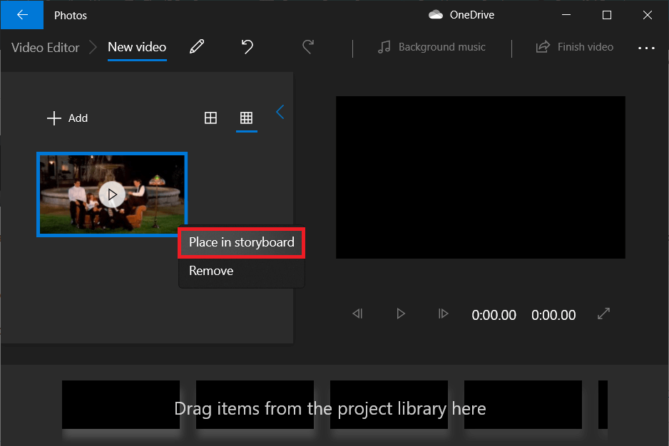 Right-click on the imported file and select Place in Storyboard | How To Remove Audio From Video In Windows 10?