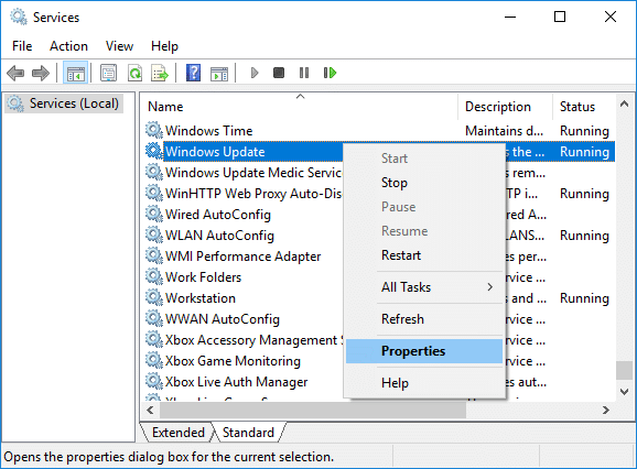 Right-click on the particular services causing the issue and select Properties