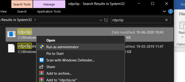 Щелкните правой кнопкой мыши файл rdpclib.exe и выберите «Запуск от имени администратора».
