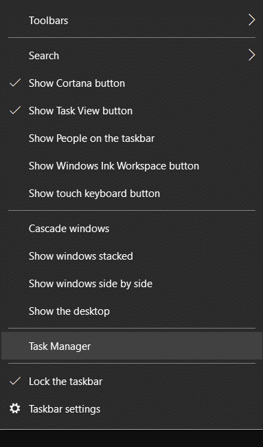 Klicken Sie mit der rechten Maustaste auf die Taskleiste und wählen Sie Task-Manager | Behebung, dass der Mauszeiger in Chrome verschwindet