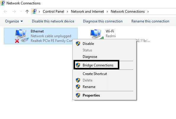 Right-click on them and select the bridge connections option