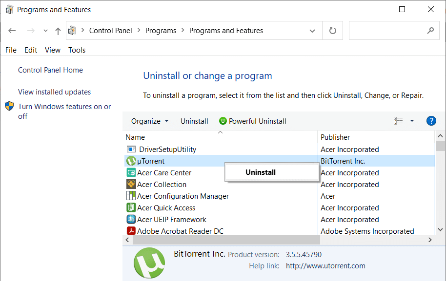 Right-click on uTorrent and select Uninstall | Fix uTorrent Access is Denied Error