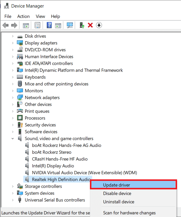 Right-click on your Audio device once again and this time select Update driver | Fix Windows Audio Device Graph Isolation high CPU usage