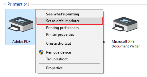 Dešiniuoju pelės mygtuku spustelėkite spausdintuvą ir pasirinkite Nustatyti kaip numatytąjį spausdintuvą