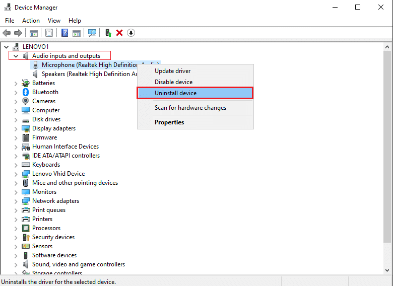 Right-click on your Sound driver and select Uninstall the device