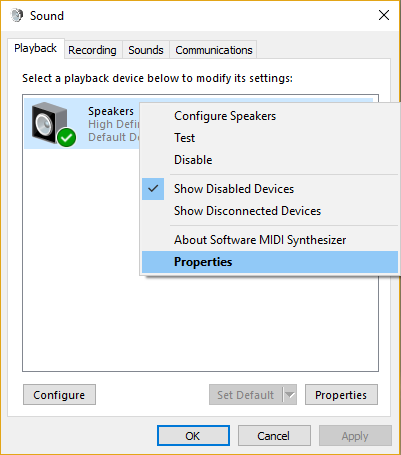 Right click on your Speakers and select Properties