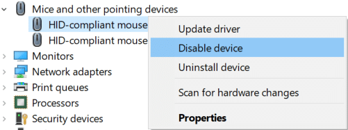Щелкните правой кнопкой мыши сенсорную панель и выберите «Отключить устройство».