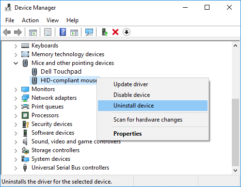 Right-click on your other mouse devices (other than touchpad) and select Uninstall