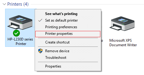 Right-click on your printer and select Printer properties