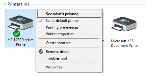 Right-click on your printer and select See what's printing