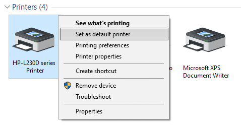 Right-click on your printer and select Set as default printer