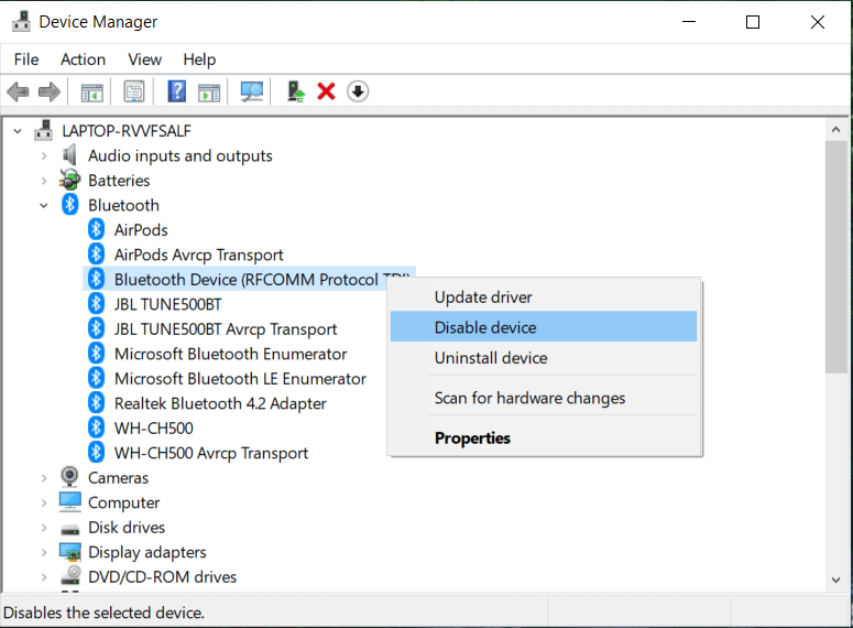 Right-clicks on your Bluetooth device and select Enable if already disable