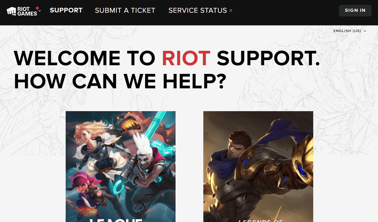 Riot Games support page