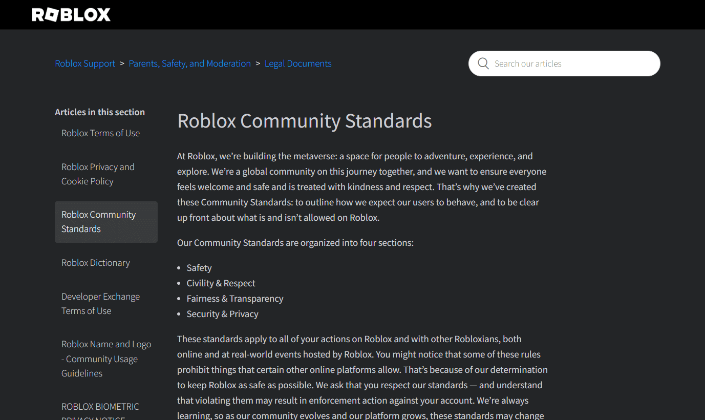Roblox Community Standards page | How Can You Stop Roblox from Overheating | Roblox consume lot of battery