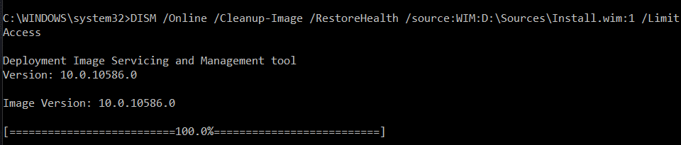Запустите команду DISM RestoreHealth с исходным файлом Windows.
