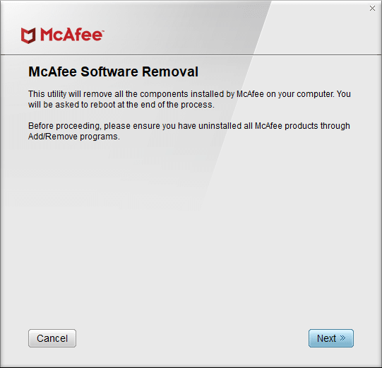 Run McAfee Consumer Product Removal
