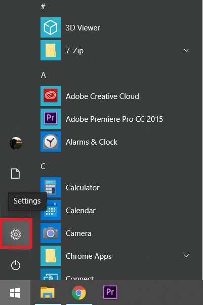 Launch the Windows Settings by either clicking on the settings icon after pressing the Windows key