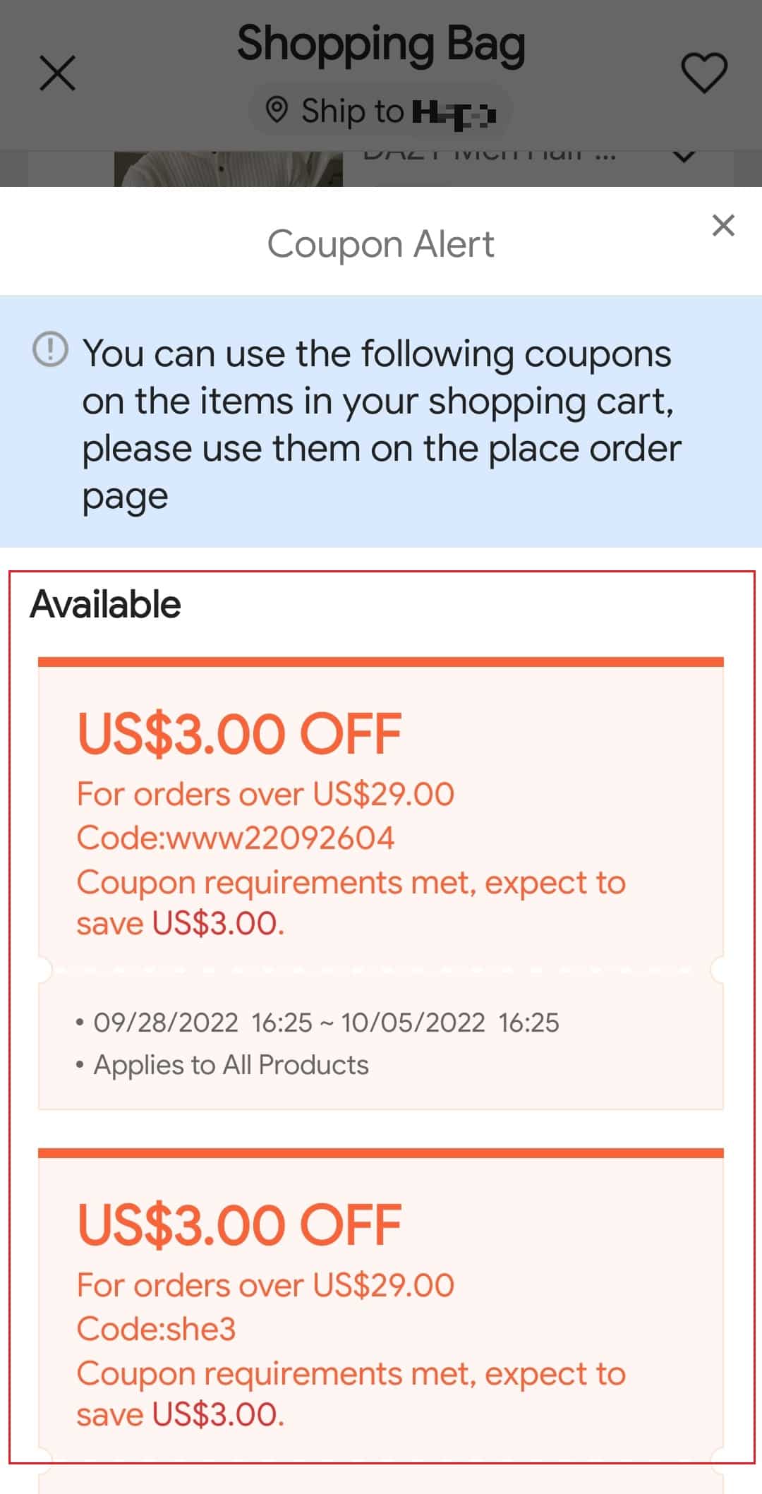 SHEIN Available coupons