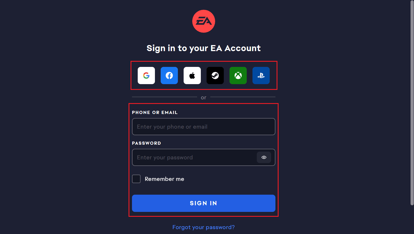 SIGN IN to your account with the desired log in methods