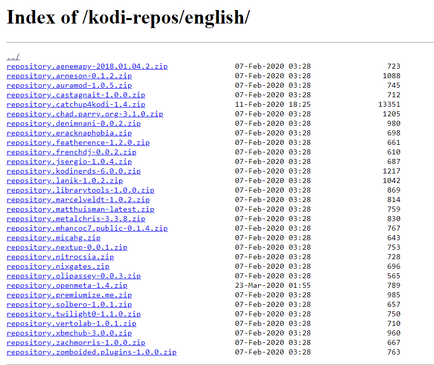 Página de descarga del repositorio de complementos de TV kodi