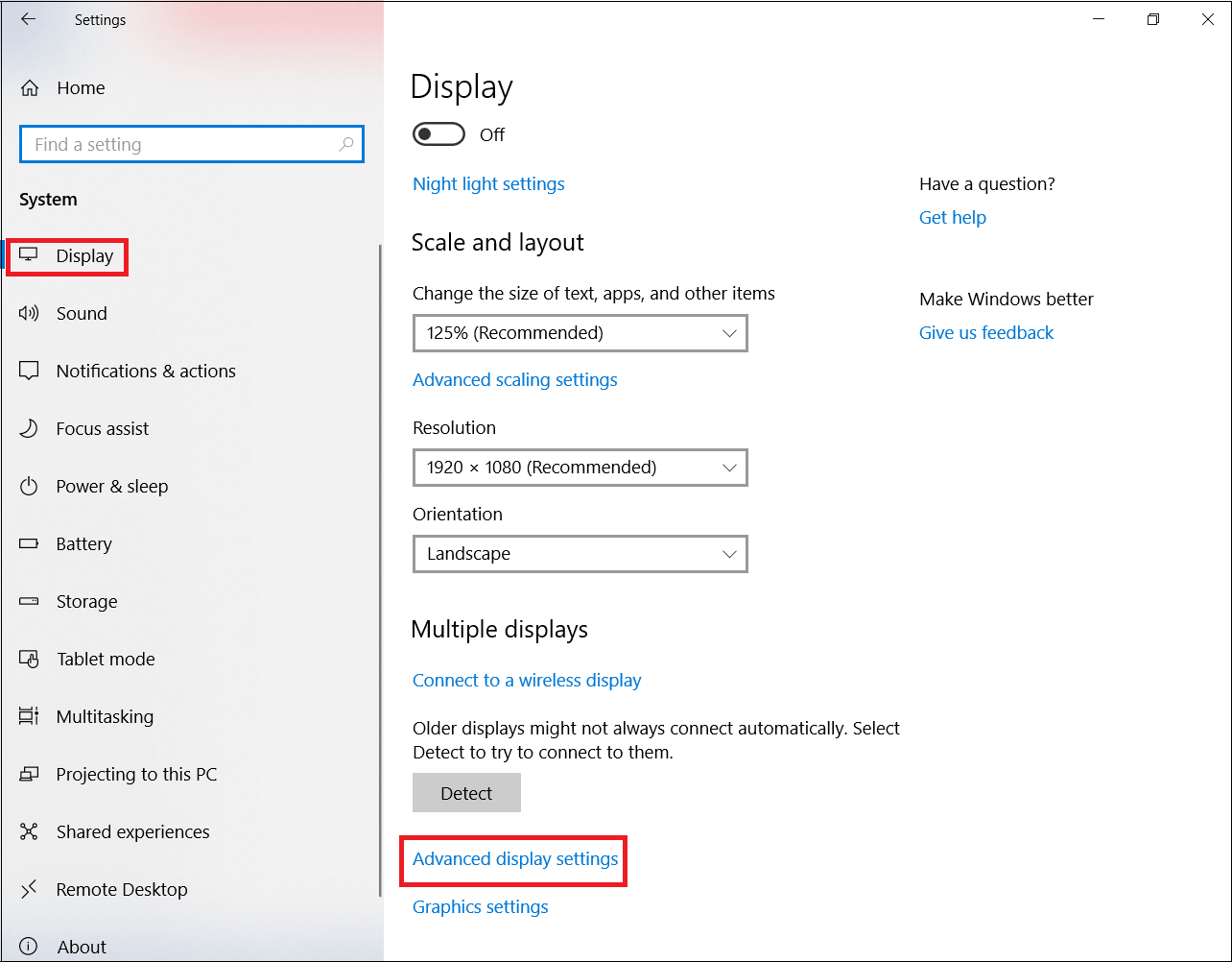 Scroll down and you will find advanced display settings.