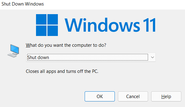 Press the Alt + F4 key on the keyboard to prompt the Shut Down Windows popup | how to force quit a program on Windows 11