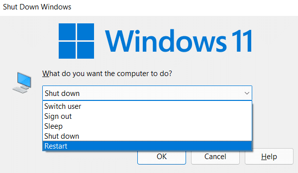 Выберите параметр «Перезагрузить» и нажмите кнопку «ОК». | как принудительно закрыть программу в Windows 11