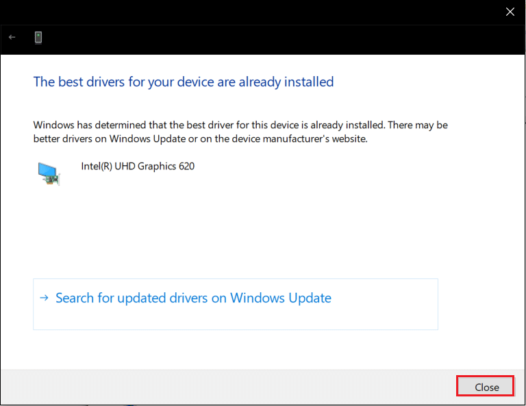 click Close after updating driver