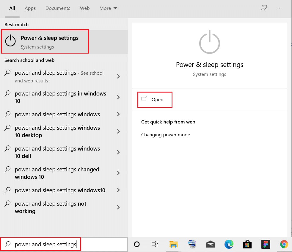 type power and sleep settings and click on Open