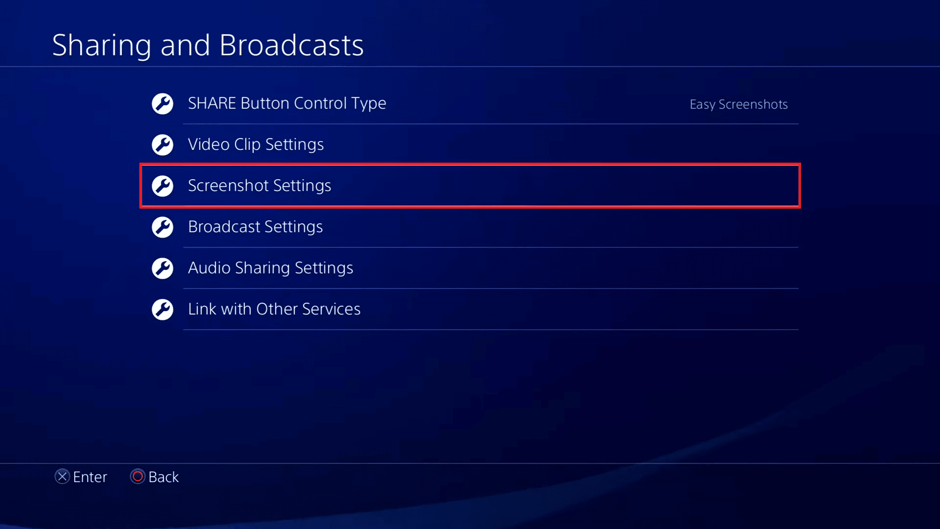 Screenshot settings PlayStation 4 PS4
