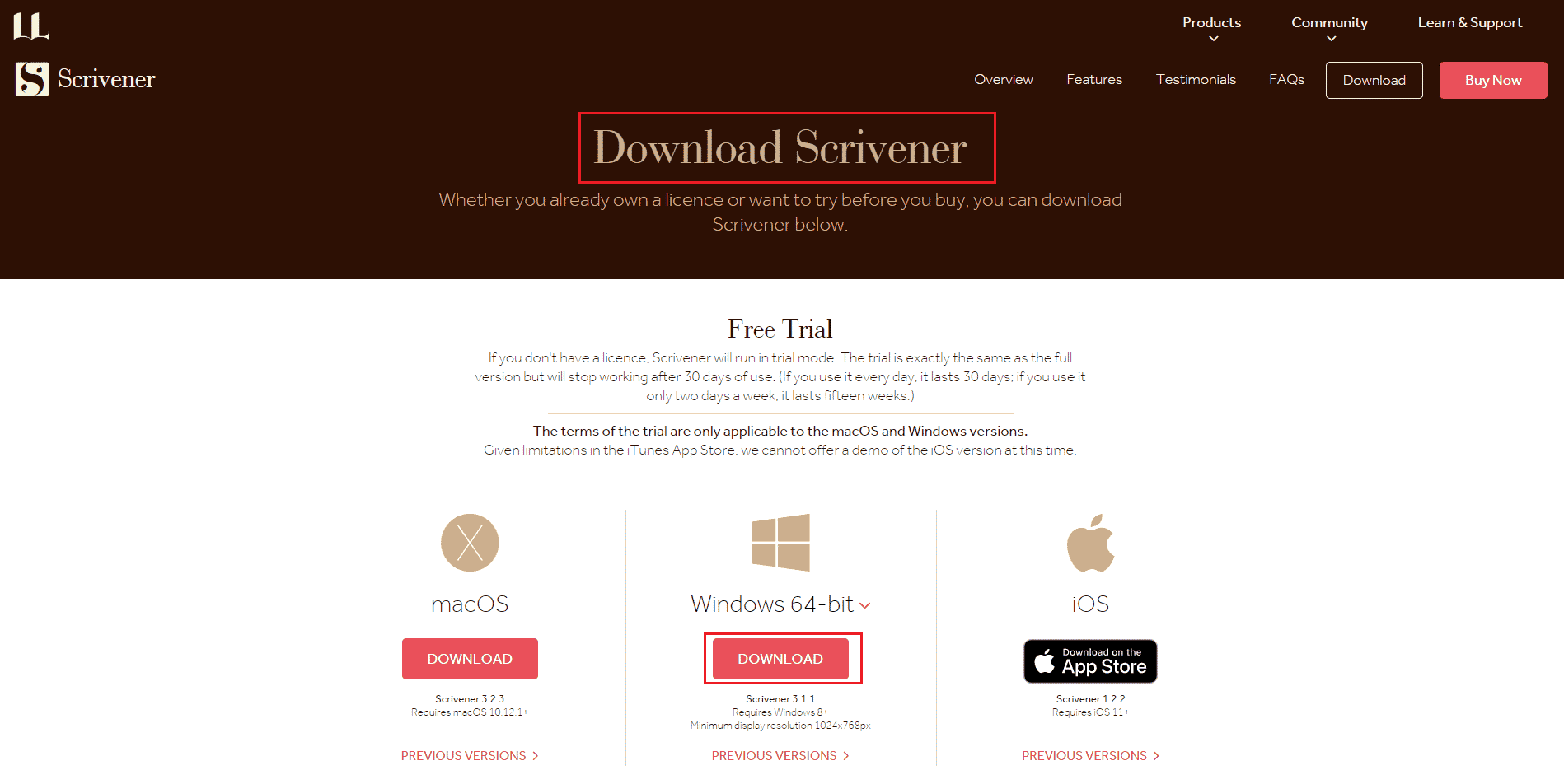 Scrivener download page