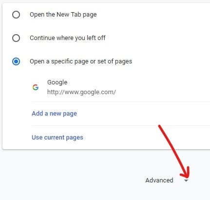 Scroll down and click on the Advanced option