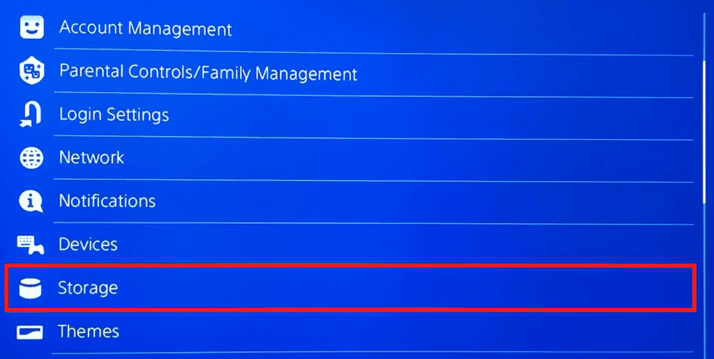 Scroll down and select Storage PS4