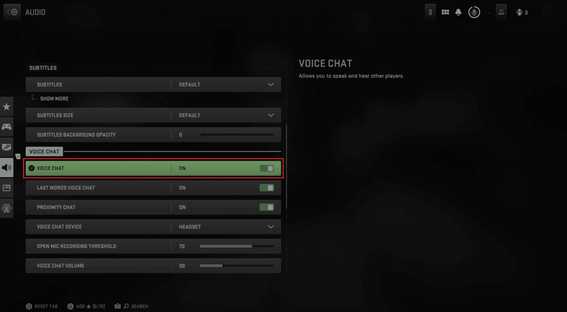 Scroll down and turn ON the toggle for the VOICE CHAT option | How to Unmute Players in Warzone