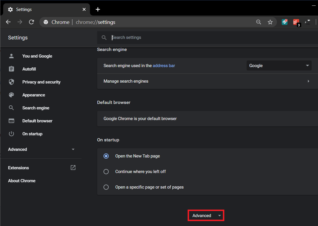 Scroll down to find Advanced Settings and click on it