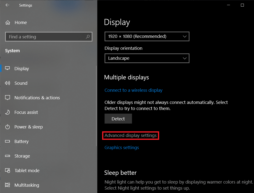 Scroll down to find Advanced display settings and click on the same