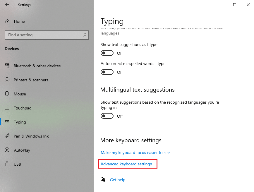 Scroll down to locate and click on Advanced keyboard settings
