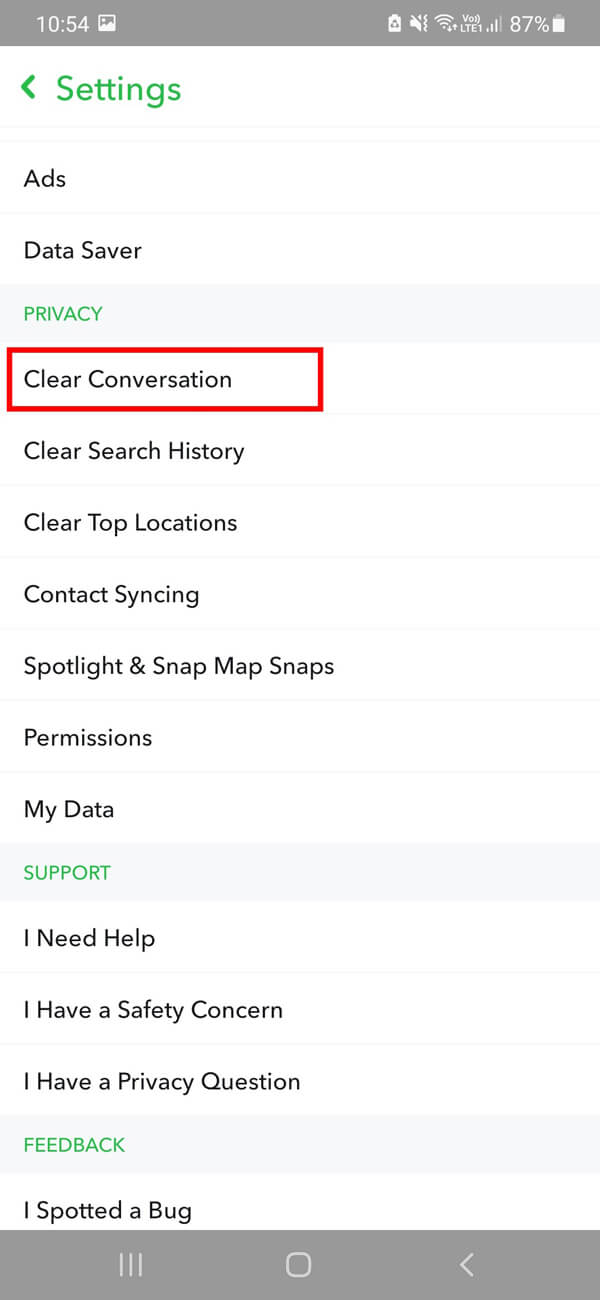 Scroll down to the Privacy section and select the Clear conversation option.