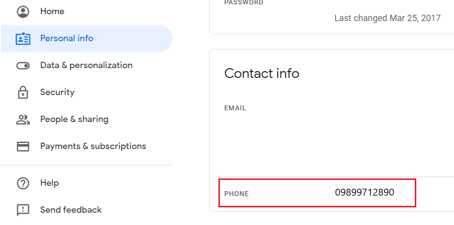 Scroll down to ‘Contact info’ block and click on your mobile number