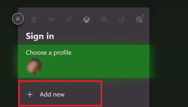 Scroll over and select the Sign In tab then click on Add New in Xbox