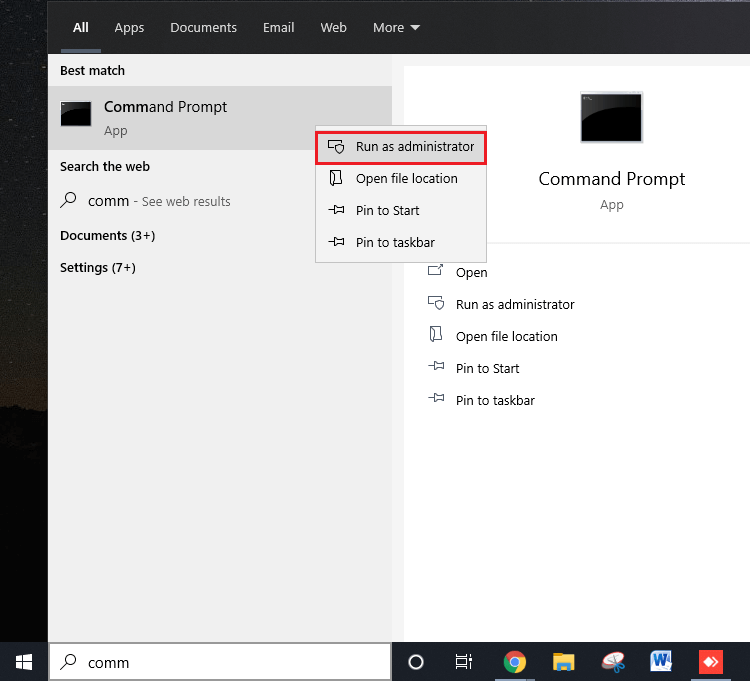 Search Command Prompt, right-click and select Run As Administrator  | Fix Windows Store missing in Windows 10