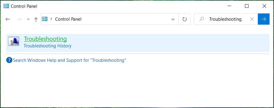 Search Troubleshoot and click on Troubleshooting