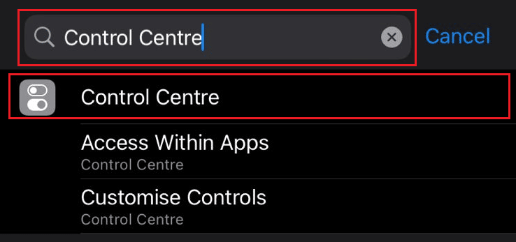 Search for Control Center and tap on it from the search results