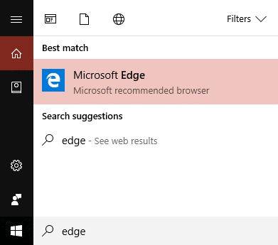 Search for Edge in Windows Search and click on it