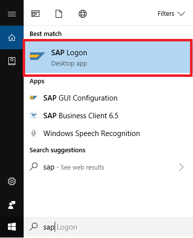 Search for SAP Logon in Start Menu and then click on it