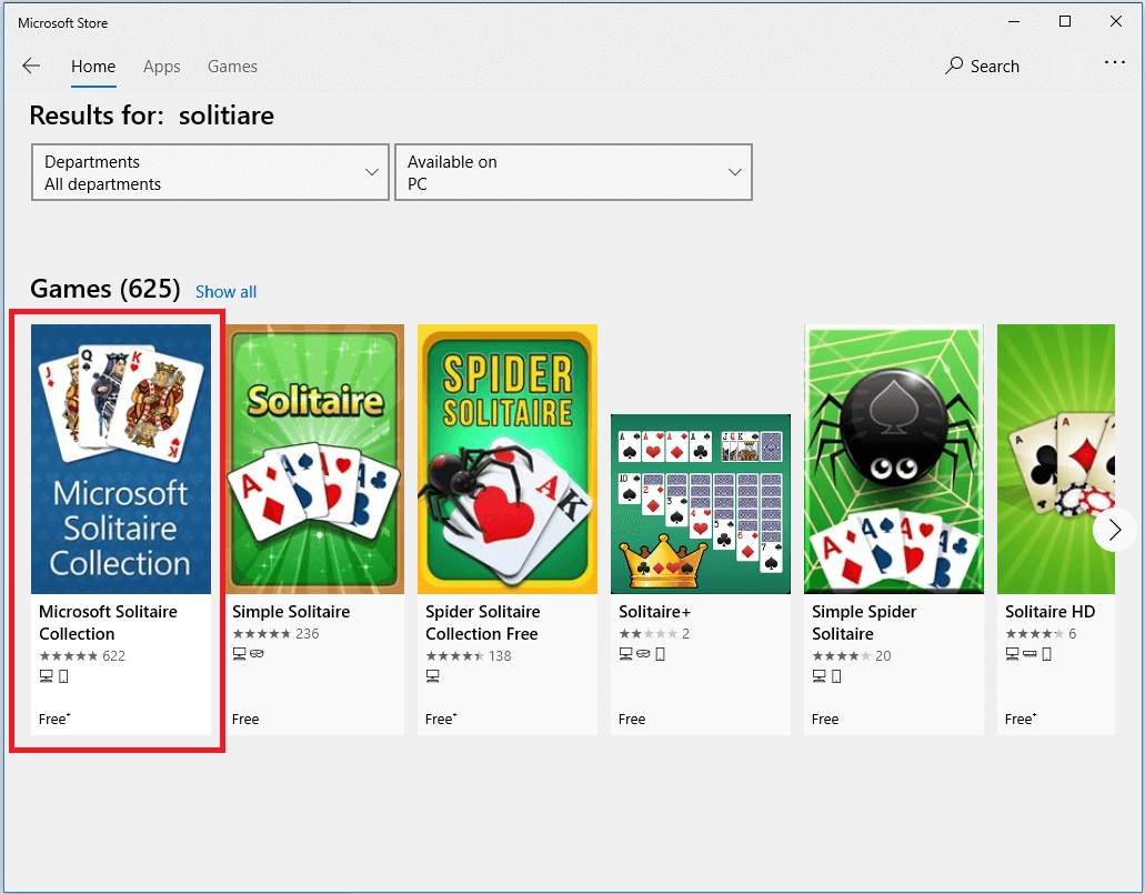 Search for Solitaire and click on the Microsoft Solitaire Collection result.