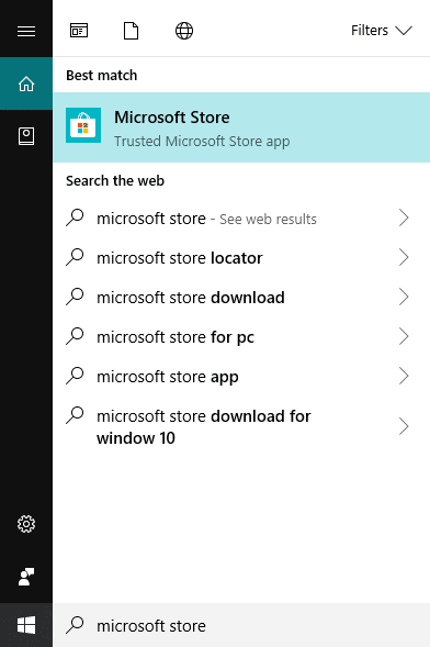 Search for Windows or Microsoft store using the search bar