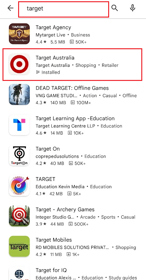 Search for and tap on the Target app