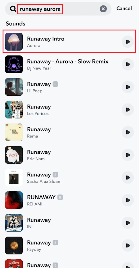 Search for the Runaway Aurora song and select the search result
