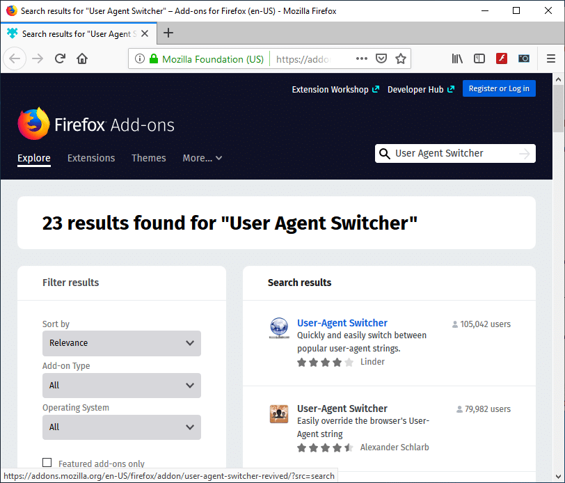 Search for the User Agent Switcher | Access Mobile Websites Using Desktop browser